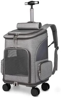 Wheeled Pet Backpack Travel for Removable Rolling Wheels Mesh Ventilation Window (Color : B)