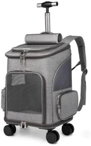 Wheeled Pet Backpack Travel for Removable Rolling Wheels Mesh Ventilation Window (Color : B)