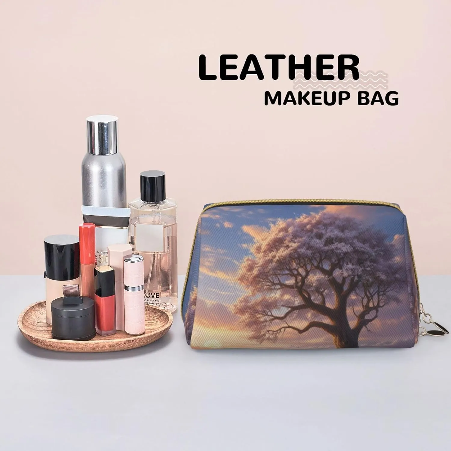 Whispered Wonders Printed Small Makeup Bag,Travel Cosmetic Bag Purse with Zipper,Water-resistant Makeup Organizer Bag for Women