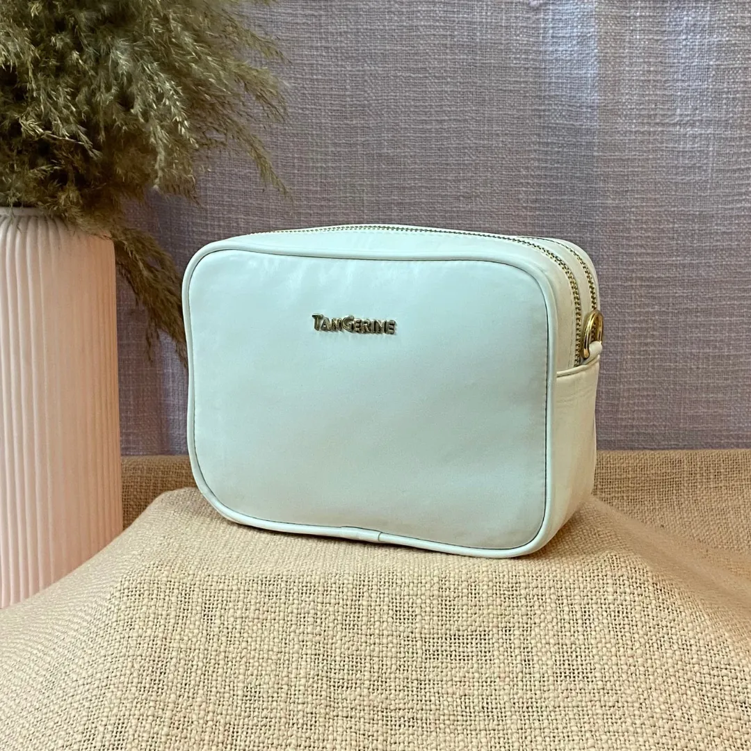 White Dual Compartment Sling Bag with Tribal Belt