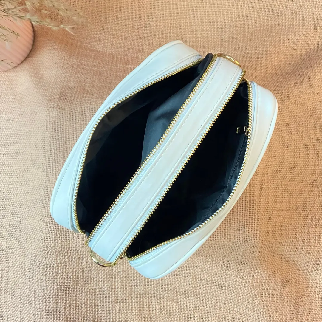 White Dual Compartment Sling Bag with Tribal Belt