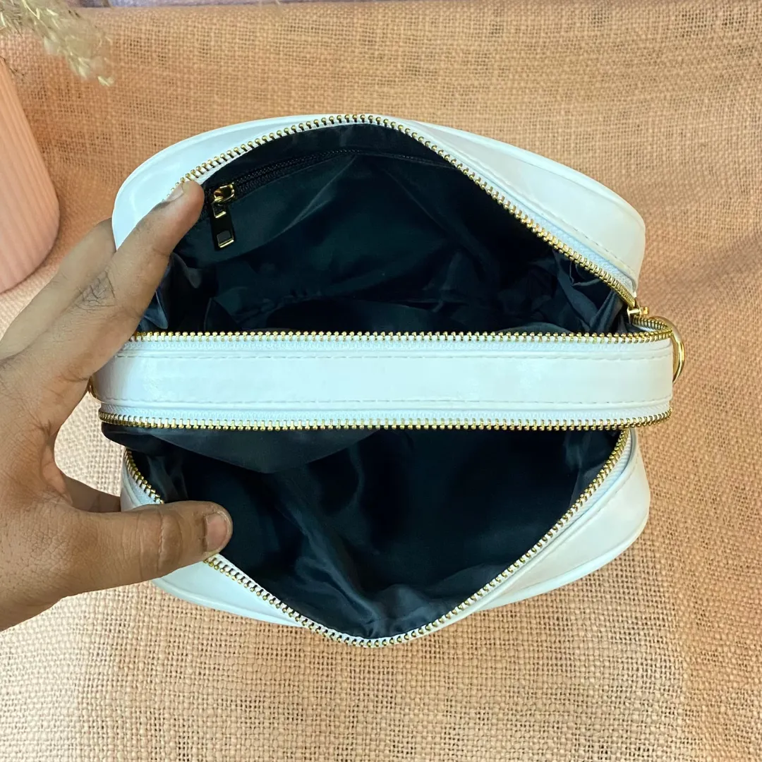 White Dual Compartment Sling Bag with Tribal Belt