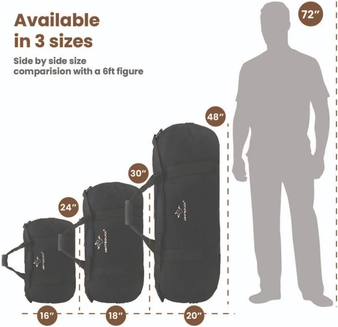 WHITEDUCK Heavy Duty Canvas Duffel Bag for Men and Women - Foldable Military Army Style Duffel Bag, with Full Length Zipper- Outdoors, Travel, Gym & Storage