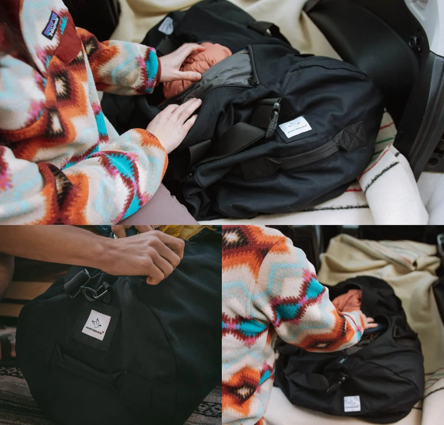 WHITEDUCK Heavy Duty Canvas Duffel Bag for Men and Women - Foldable Military Army Style Duffel Bag, with Full Length Zipper- Outdoors, Travel, Gym & Storage