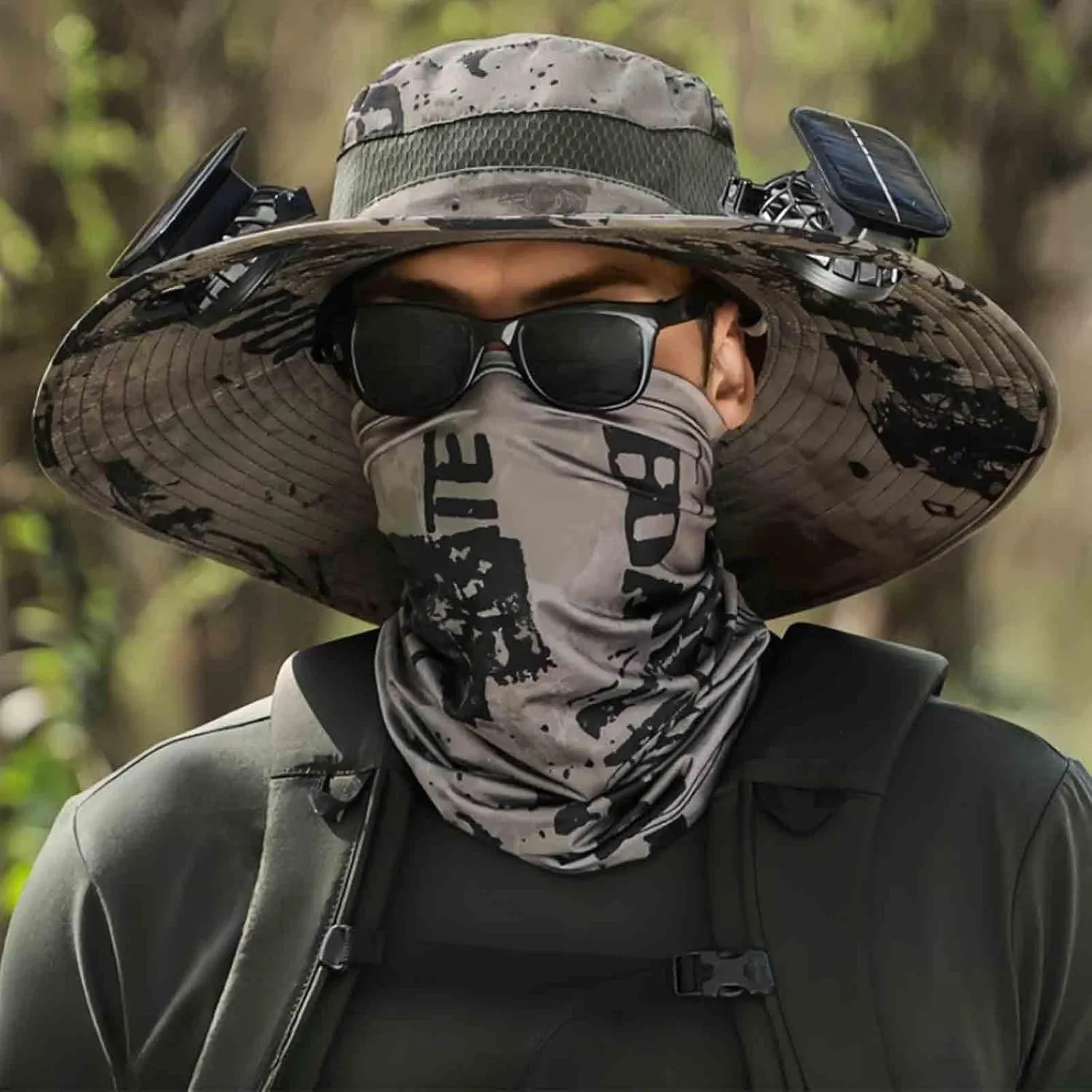 Wide Brim Solar Fan Hat Outdoor Wide Brim Sun Hat with 2 Solar Fan for Men Women UPF 50  Bucket Fishing