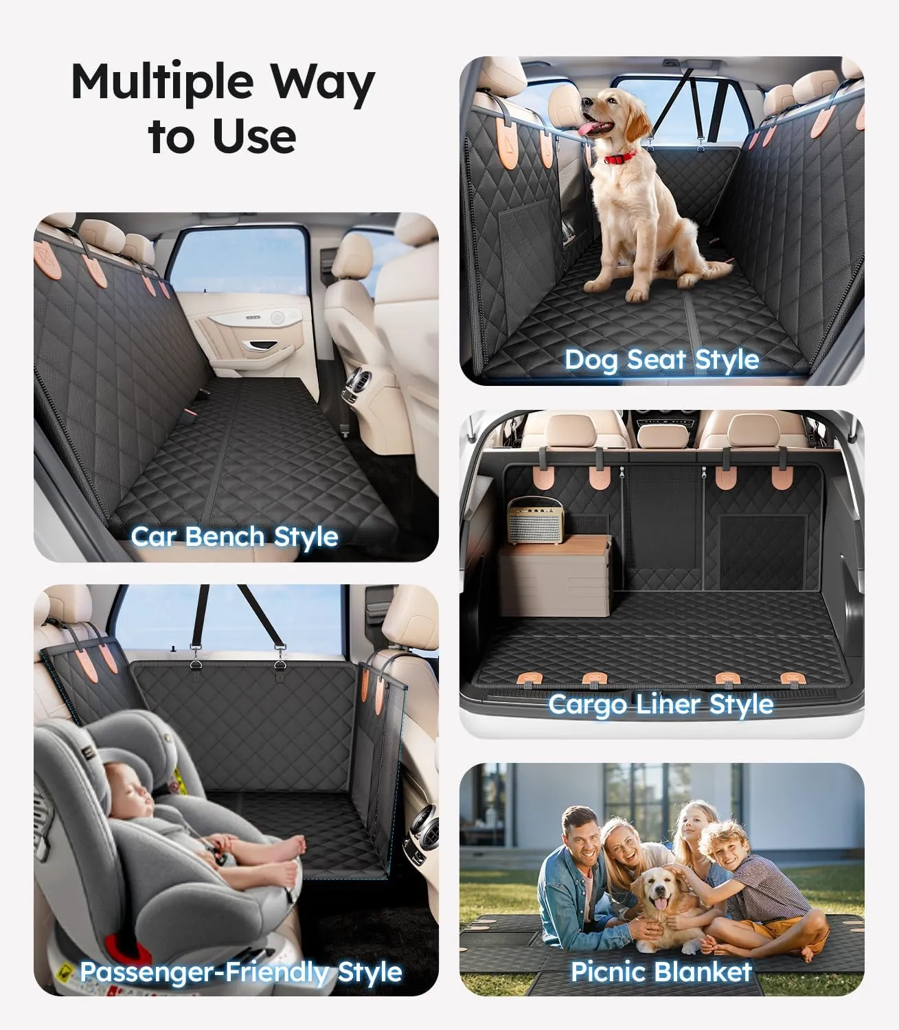 Wigoo 2025 Upgrade Dog Car Seat Cover for Back Seat [400lbs Hard Bottom, Heavy Duty Material] Anti-Scratch Waterproof Backseat Pet Extender Hammock, Fits Car Sedan SUV Truck Van, Size M