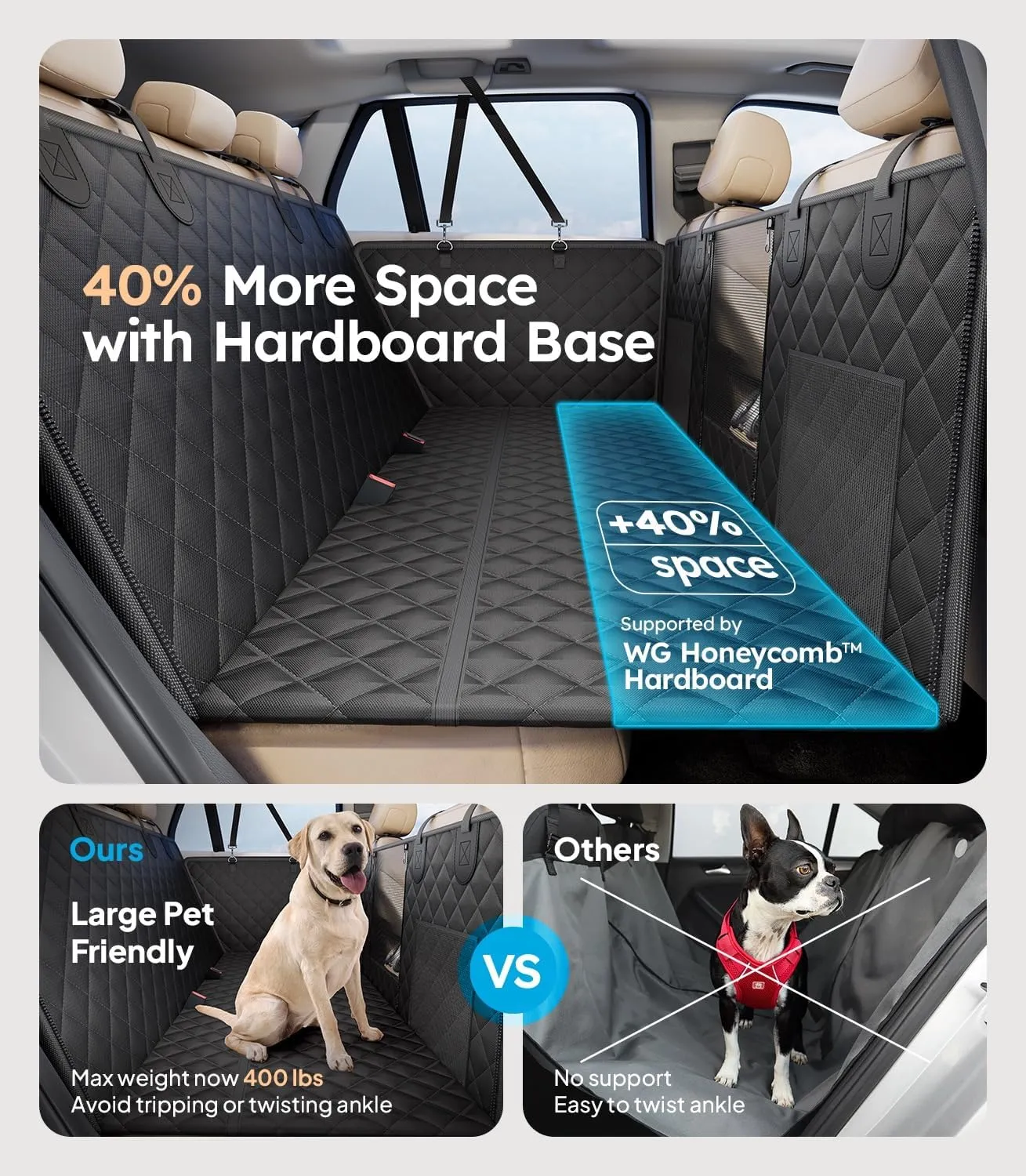 Wigoo 2025 Upgrade Dog Car Seat Cover for Back Seat [400lbs Hard Bottom, Heavy Duty Material] Anti-Scratch Waterproof Backseat Pet Extender Hammock, Fits Car Sedan SUV Truck Van, Size M