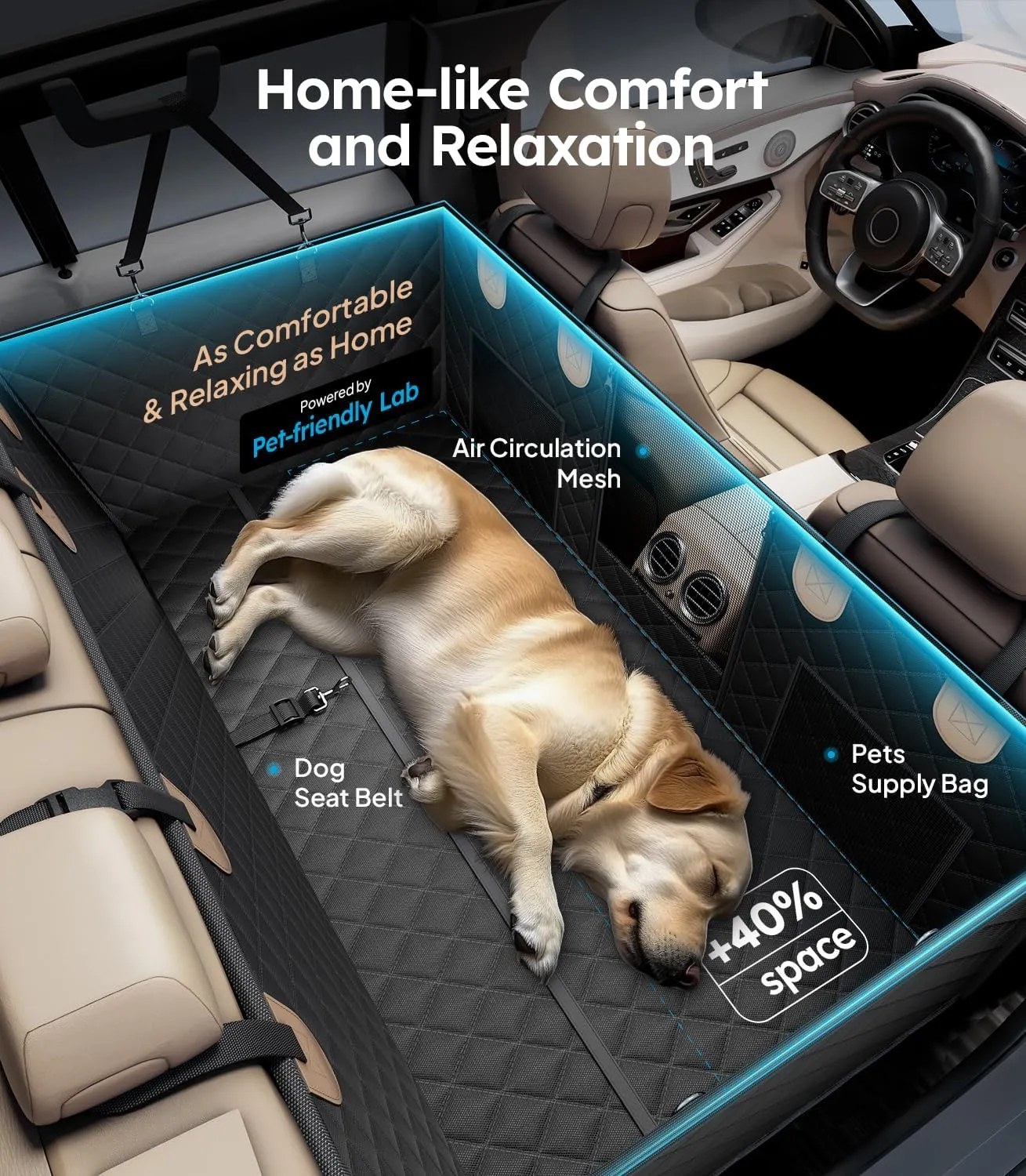 Wigoo 2025 Upgrade Dog Car Seat Cover for Back Seat [400lbs Hard Bottom, Heavy Duty Material] Anti-Scratch Waterproof Backseat Pet Extender Hammock, Fits Car Sedan SUV Truck Van, Size M
