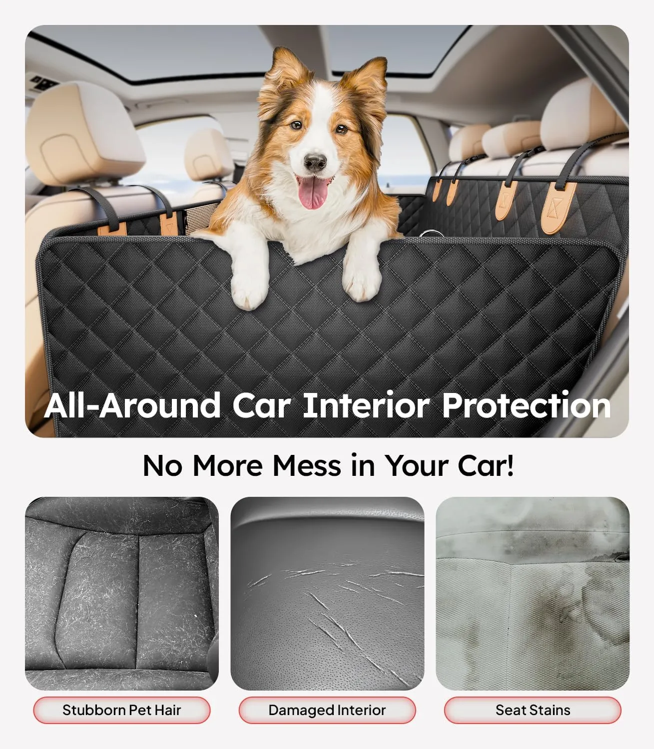 Wigoo 2025 Upgrade Dog Car Seat Cover for Back Seat [400lbs Hard Bottom, Heavy Duty Material] Anti-Scratch Waterproof Backseat Pet Extender Hammock, Fits Car Sedan SUV Truck Van, Size M