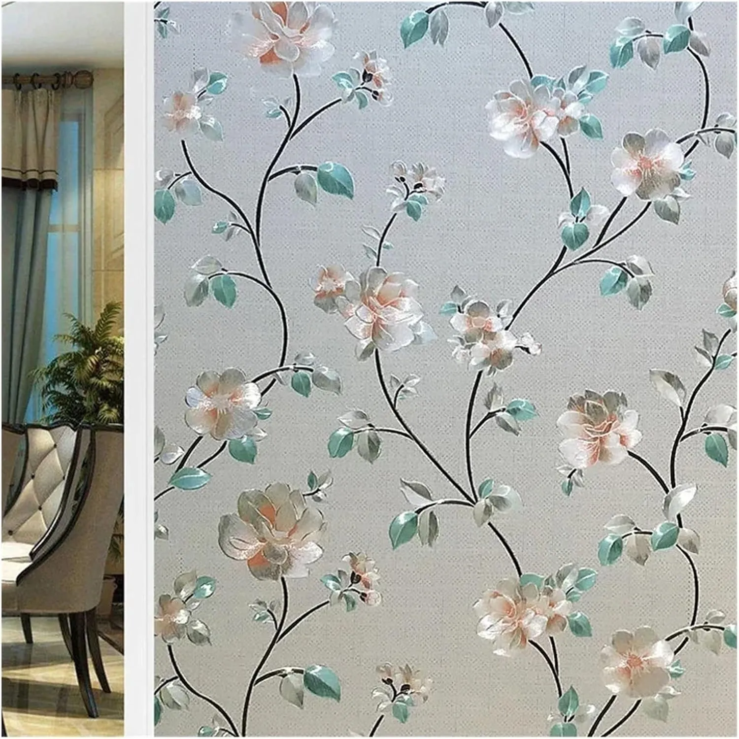 Window Privacy Film 2/4m Flower Window Film Opaque Glass Film Privacy Protection Glass 3D Stickers Stained Window Glass Films Home Decoration(N,55x100 cm)