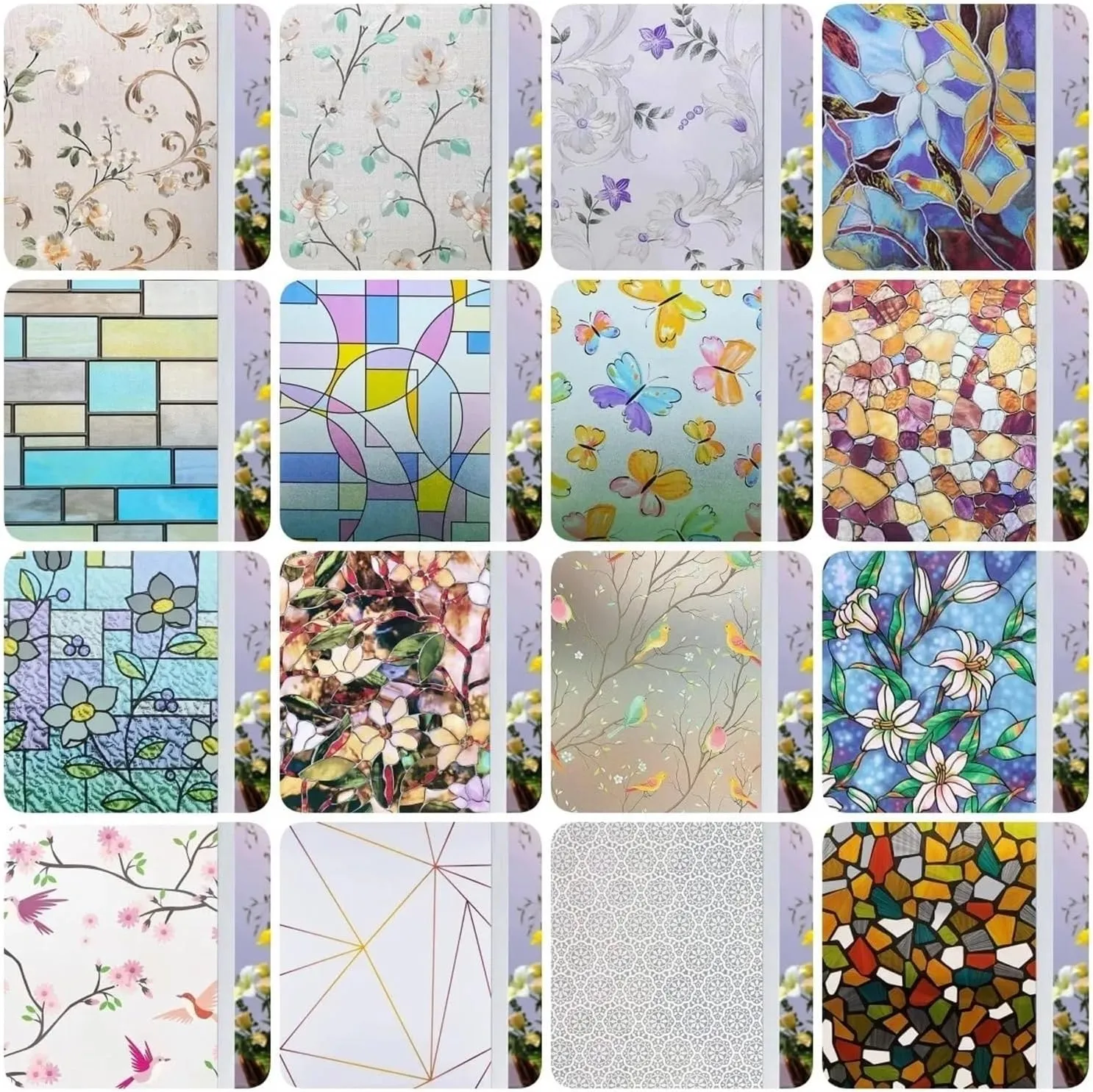 Window Privacy Film 2/4m Flower Window Film Opaque Glass Film Privacy Protection Glass 3D Stickers Stained Window Glass Films Home Decoration(N,55x100 cm)