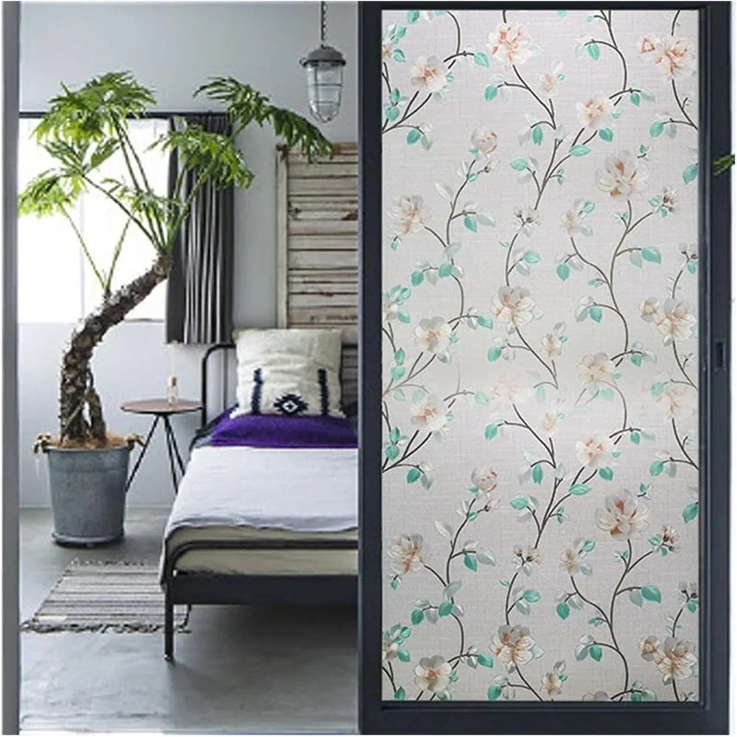 Window Privacy Film 2/4m Flower Window Film Opaque Glass Film Privacy Protection Glass 3D Stickers Stained Window Glass Films Home Decoration(N,55x100 cm)