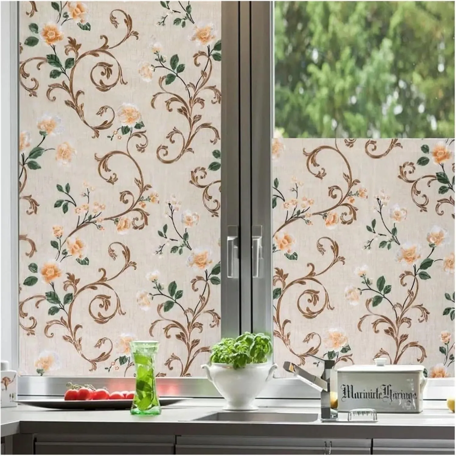 Window Privacy Film 2/4m Flower Window Film Opaque Glass Film Privacy Protection Glass 3D Stickers Stained Window Glass Films Home Decoration(N,55x100 cm)