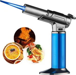 Windproof refillable zinc Alloy Direct Spray Flame Lockable fire Large Capacity Adjustable Size Torch Lighter, Camping Candle Travel (not Butane)(Blue)