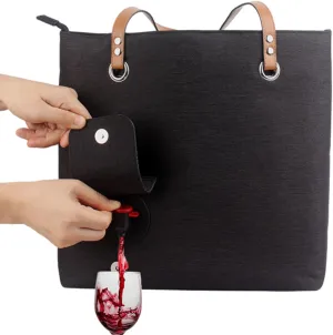 Wine Purse with Hiddens Spout, Tote Beach Bag for Women Large Wine Spout Purse, Holds and Pours 2 bottles of Wine