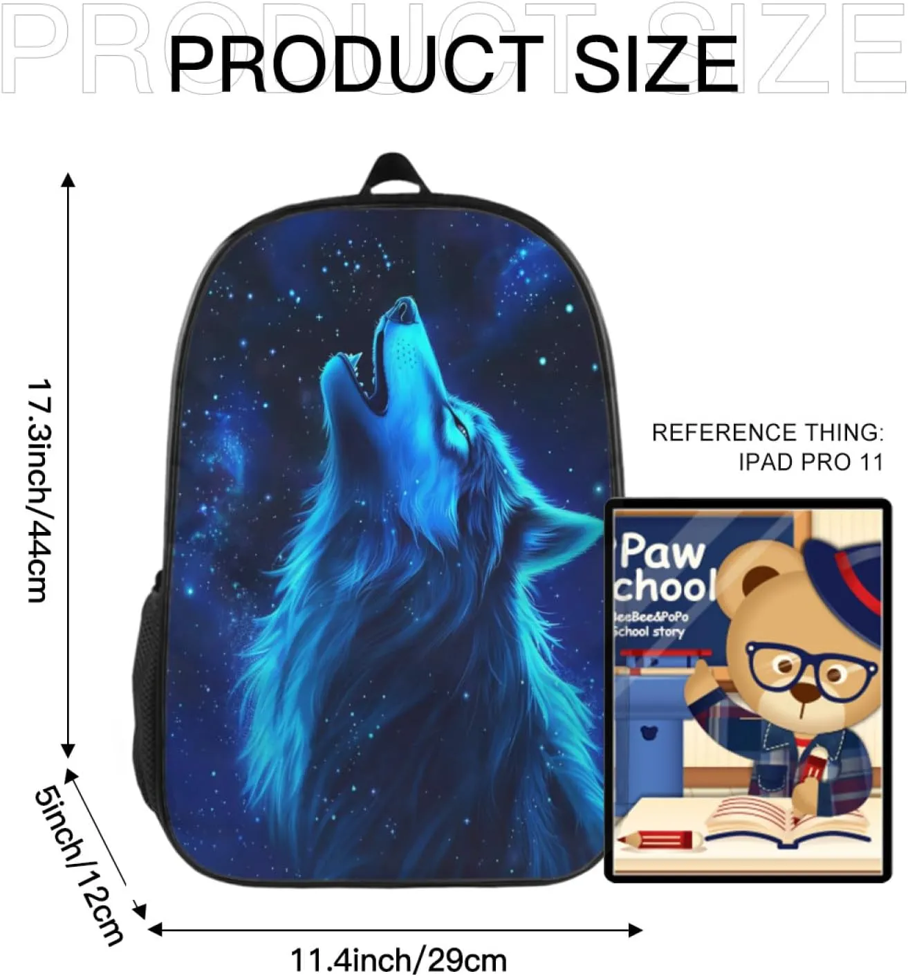 Wolf Backpack, Simple and Aesthetic Bookbag for Women & Men, Lightweight Adjustable Black Backpack for Travel Outdoor Sports, Large Capacity Laptop Bag for Business Office