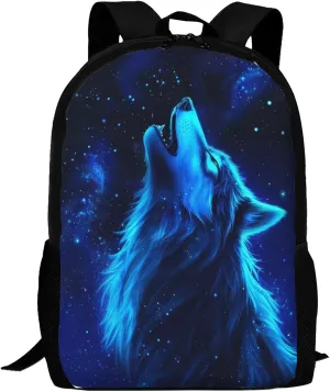 Wolf Backpack, Simple and Aesthetic Bookbag for Women & Men, Lightweight Adjustable Black Backpack for Travel Outdoor Sports, Large Capacity Laptop Bag for Business Office