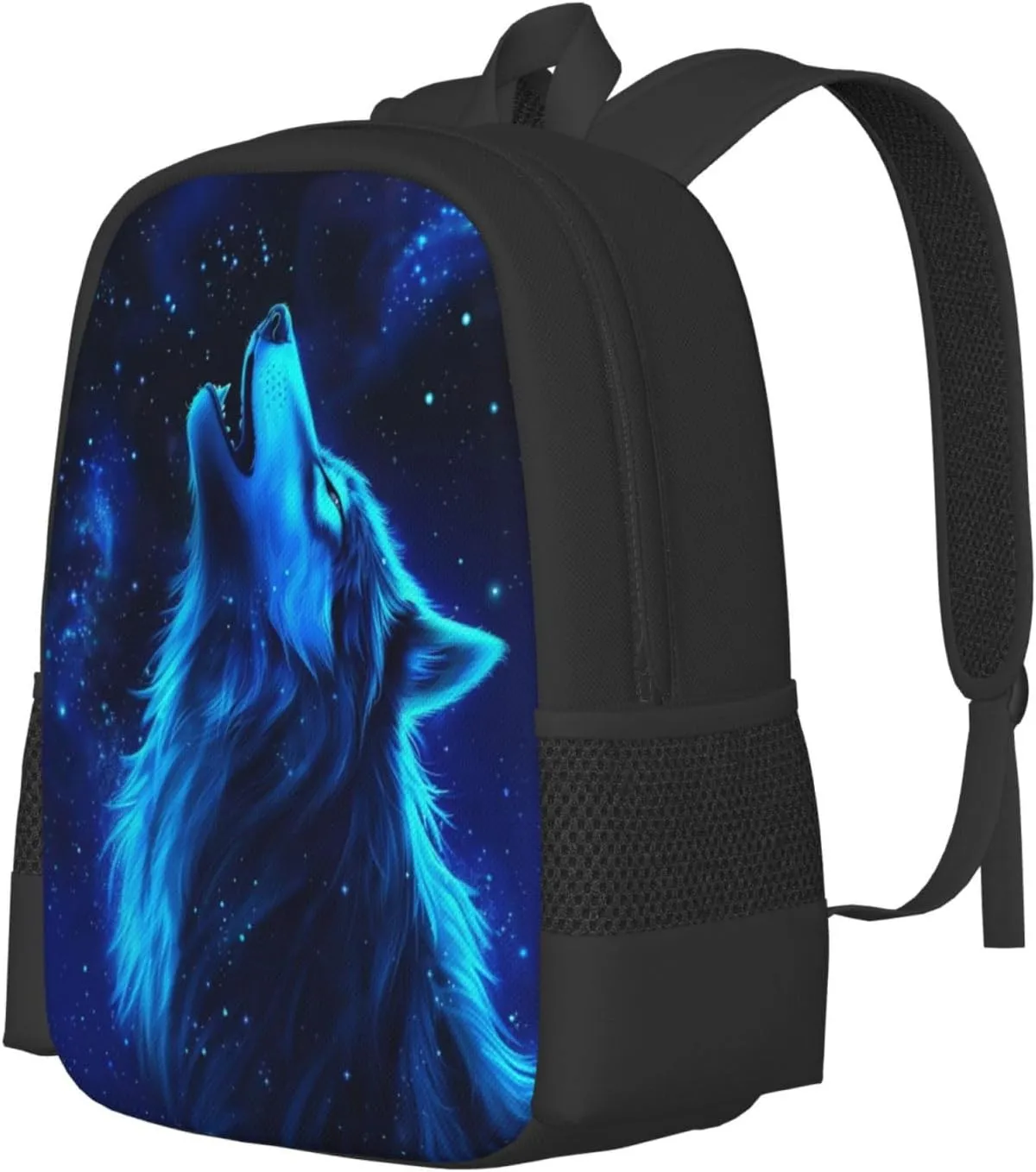 Wolf Backpack, Simple and Aesthetic Bookbag for Women & Men, Lightweight Adjustable Black Backpack for Travel Outdoor Sports, Large Capacity Laptop Bag for Business Office