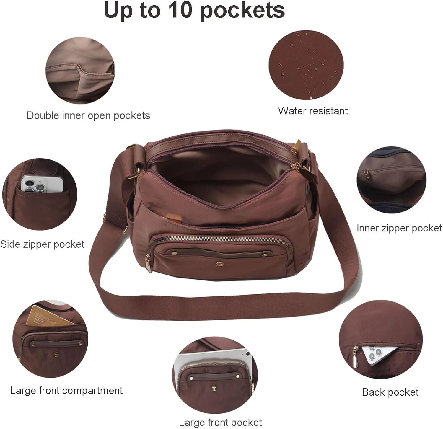 Women Crossbody Bag Shoulder Handbag Multiple Pockets Bag Ladies Messenger Bag Purse Fashion Tote
