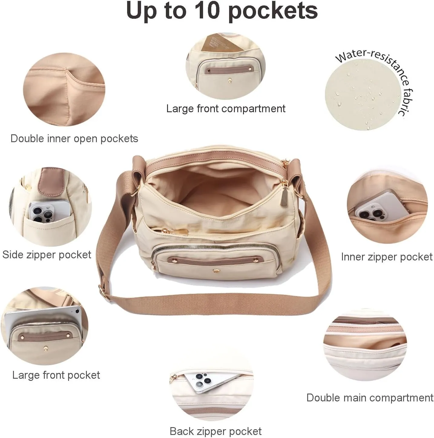 Women Crossbody Bag Shoulder Handbag Multiple Pockets Bag Ladies Messenger Bag Purse Fashion Tote