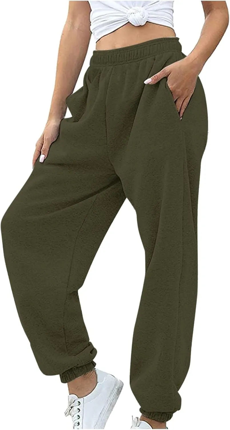 Women Joggers with Pockets High Waist Stretchy Sports Gym Training Pants Baggy Oversized Harem Sweatpants Trousers