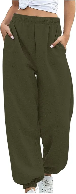 Women Joggers with Pockets High Waist Stretchy Sports Gym Training Pants Baggy Oversized Harem Sweatpants Trousers
