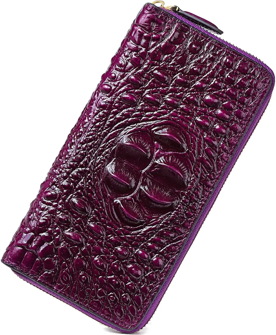 Women Leather Wallet RFID Designer crocodile Large Capacity Credit Cards Holder Organizer Phone Clutch (Purple)