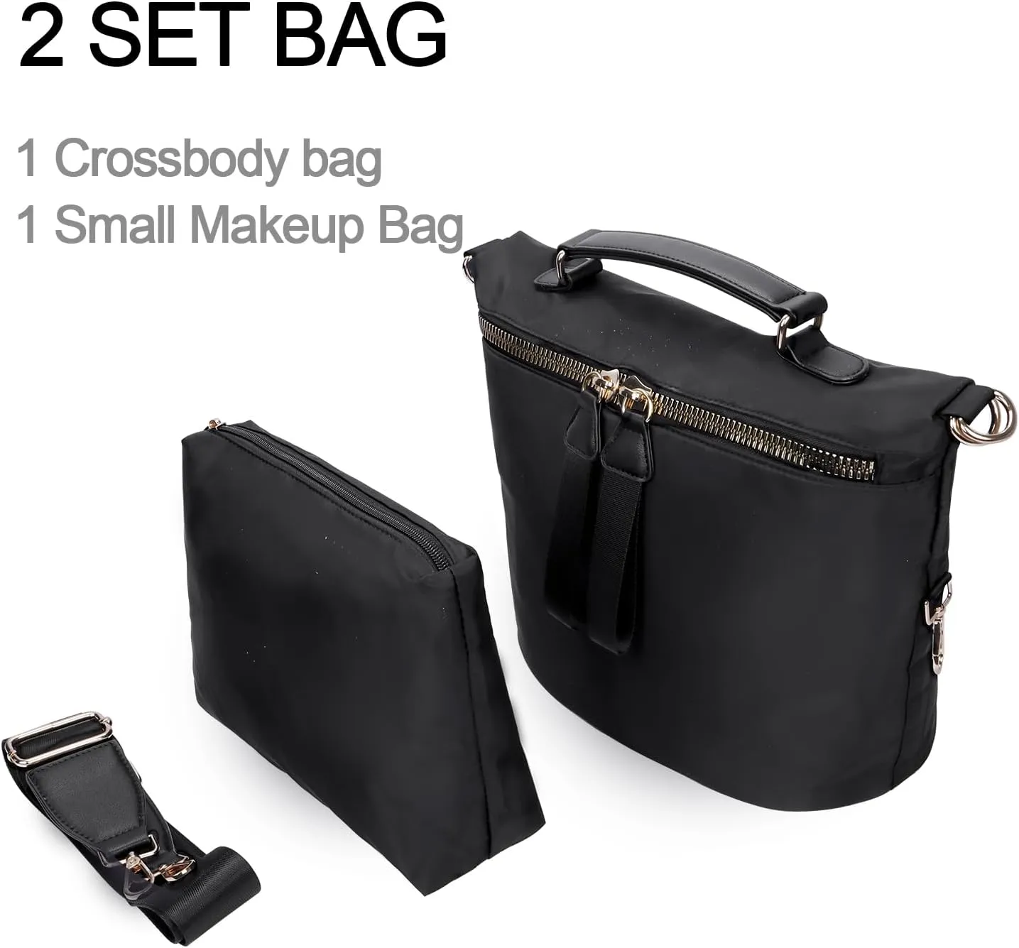 Women Nylon Crossbody Bag Large Capacity Lightweight Tote Bag Travel Shoulder Bag with Makeup Bag