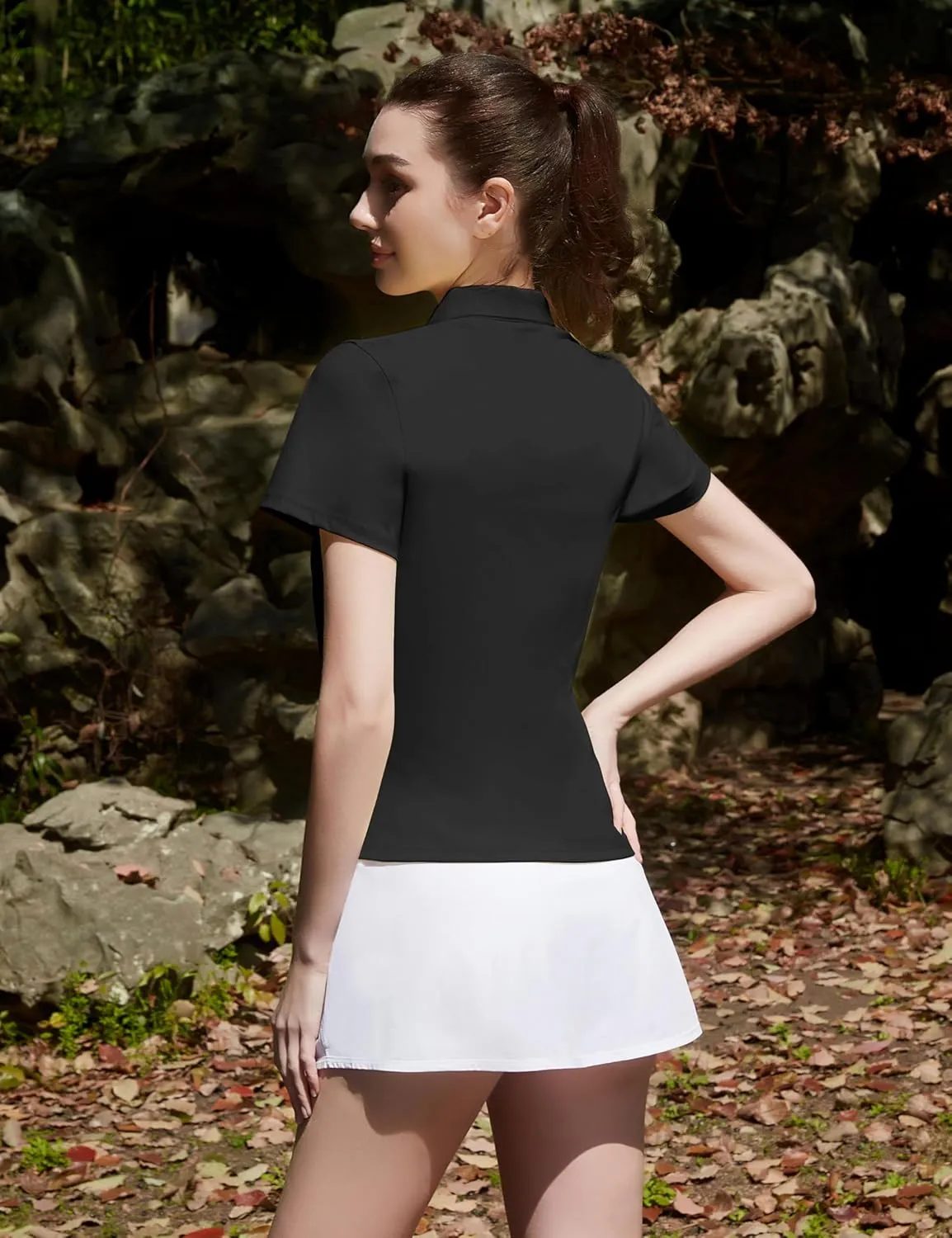 Women Print Golf Sport Polo Shirts Athletic Lightweight Quick Dry Slim Stretchable Tennis Short Sleeve Shirts
