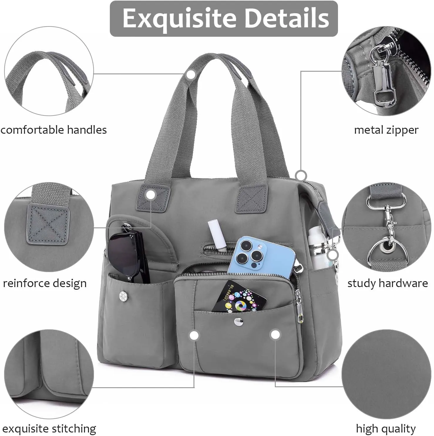 Women Utility Tote Bag Teacher Purses and Handbags for Nurse Waterproof Nylon Multi Pocket Shoulder Bag Work Tote Bag