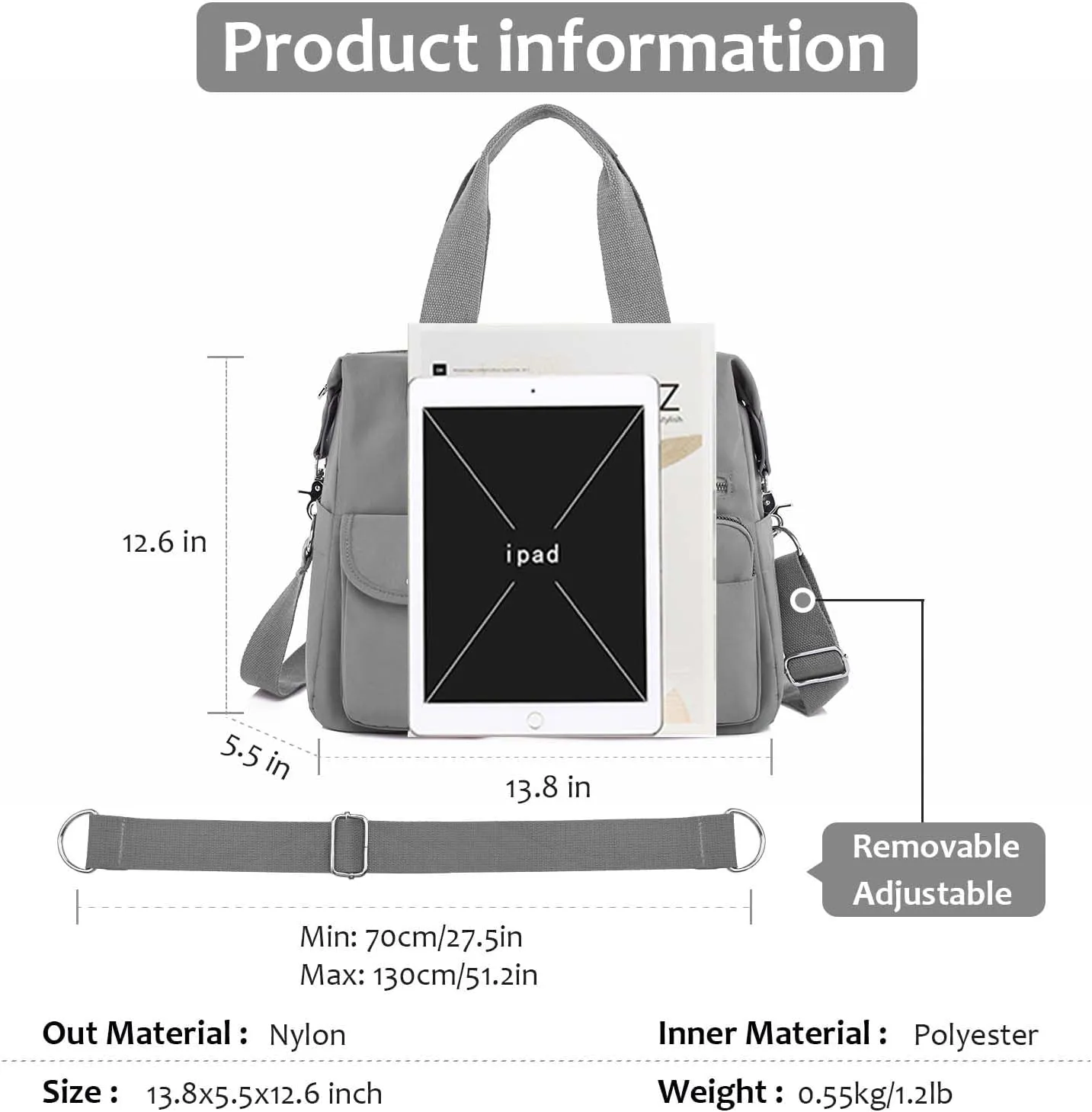 Women Utility Tote Bag Teacher Purses and Handbags for Nurse Waterproof Nylon Multi Pocket Shoulder Bag Work Tote Bag