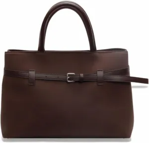 Women's Brown Suede Tote Handbag with Leather Handle, Large Capacity