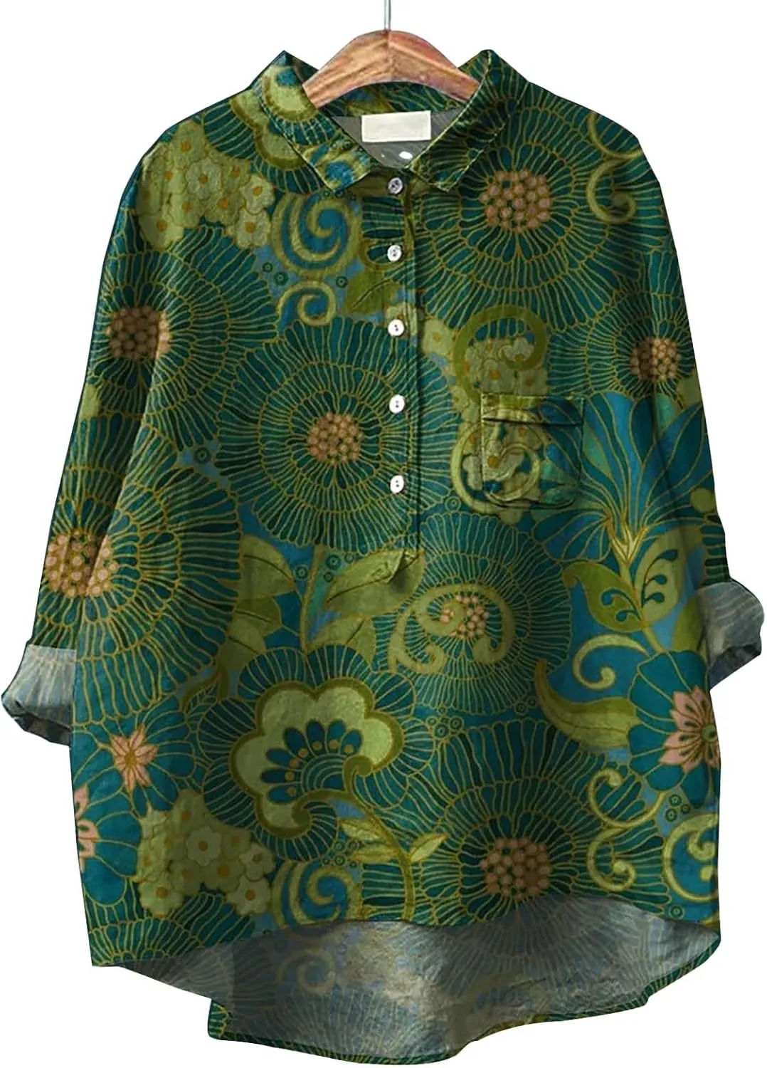 Womens Button Down Shirts Cotton Linen Shirt Fit Tee Tops Lapel Neck Button Blouses Long Sleeves Casual Women