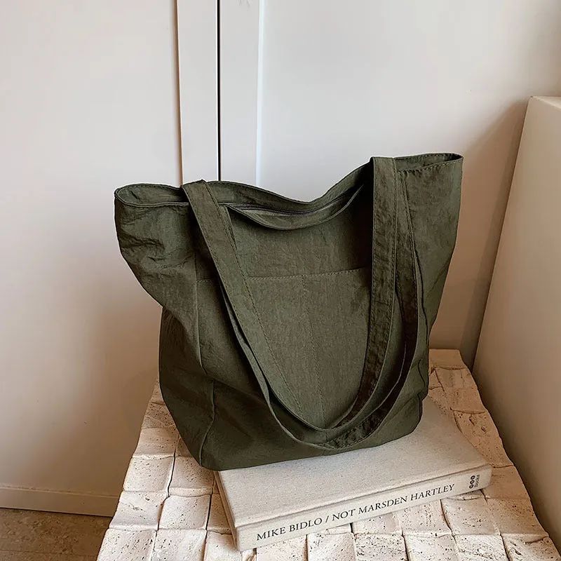 Women's Capacity Artistic Simple Washed Cloth For Shoulder Bags