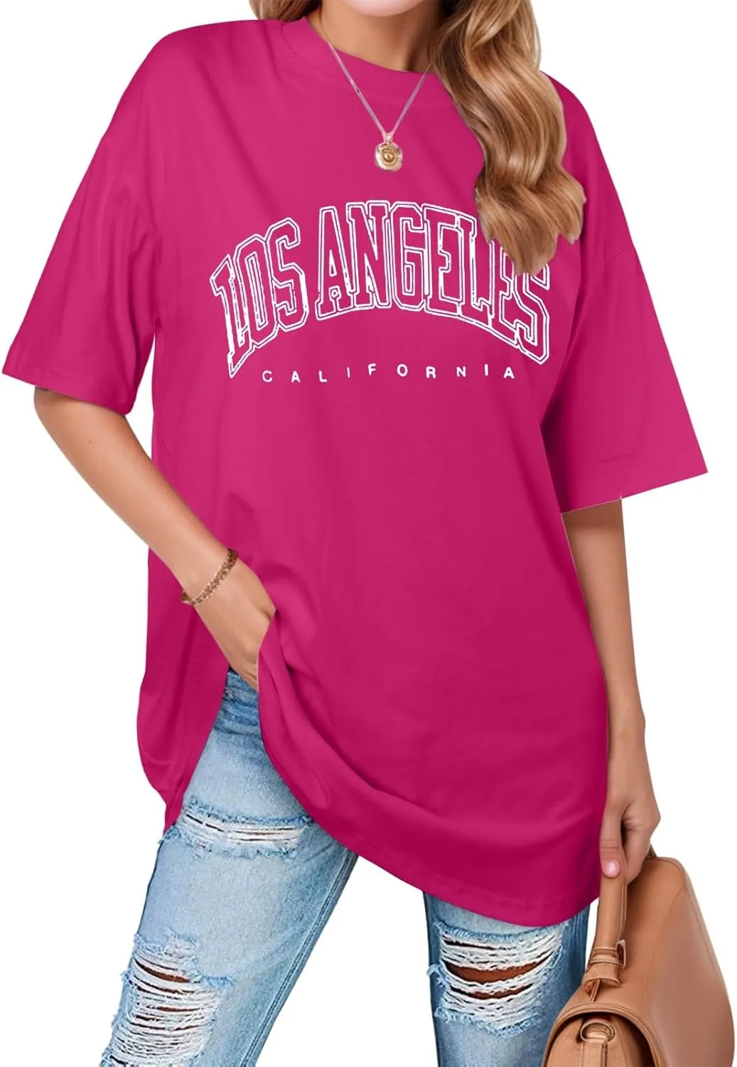 Women's Casual Los Angeles California T Shirts for Women Oversized Trendy Loose Running Tops Summer Letter Print 2025