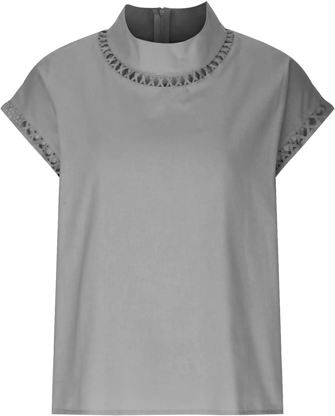 Womens Cotton Linen Tops Temperament Flying Sleeve Shirts High Round Neck Basic Summer Loose Fit Blouse Tees T-Shirt