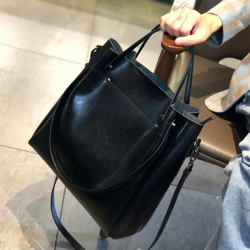 Women's Cow Leather Versatile Commuter Genuine High-grade Shoulder Bags