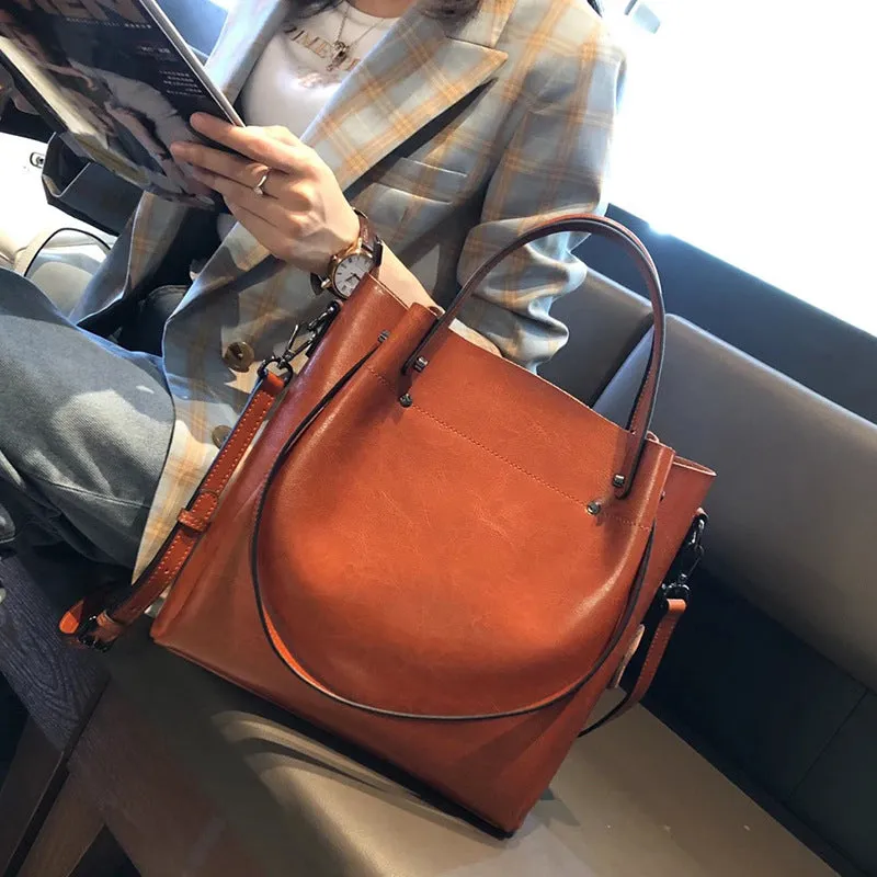 Women's Cow Leather Versatile Commuter Genuine High-grade Shoulder Bags