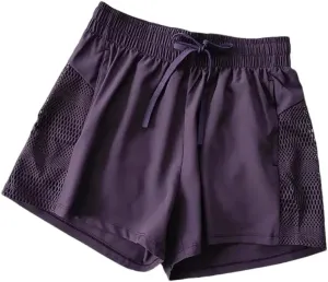 Women's Elastic Waist Drawstring Sports Fitness Shorts with Pockets Quick Dry Loose Shorts