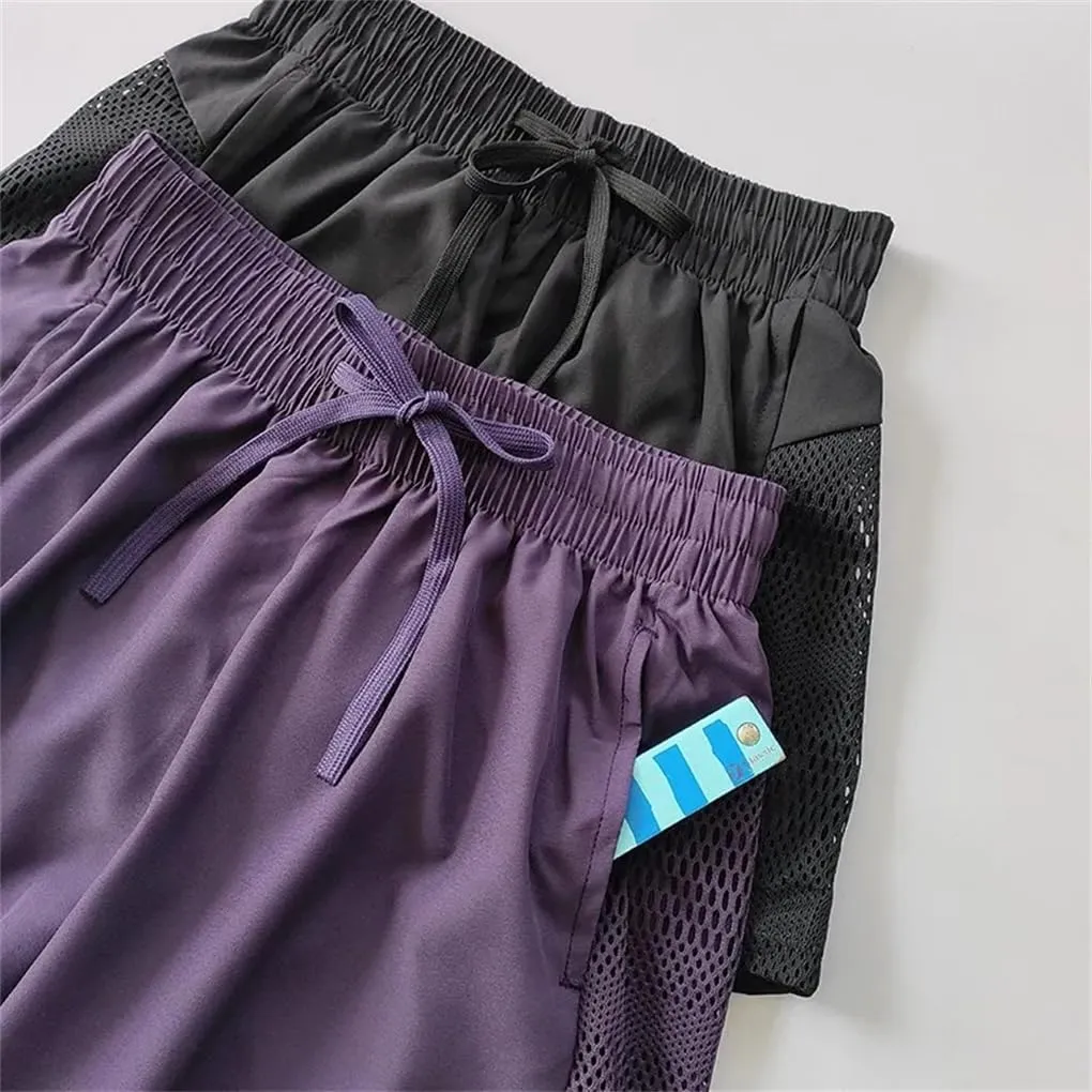 Women's Elastic Waist Drawstring Sports Fitness Shorts with Pockets Quick Dry Loose Shorts