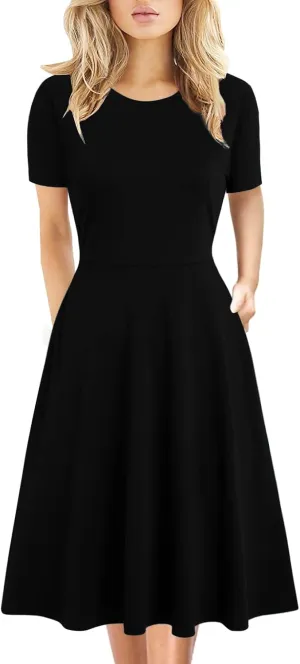 Women's Elegant Vintage 50s Office Casual Floral Print Work Party A-Line Swing Dress with Pockets 162