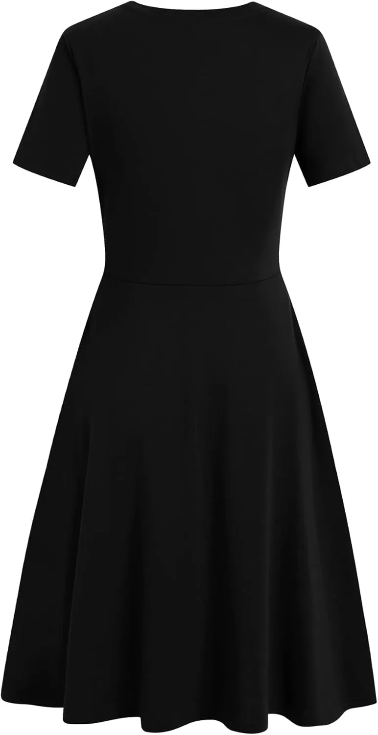 Women's Elegant Vintage 50s Office Casual Floral Print Work Party A-Line Swing Dress with Pockets 162