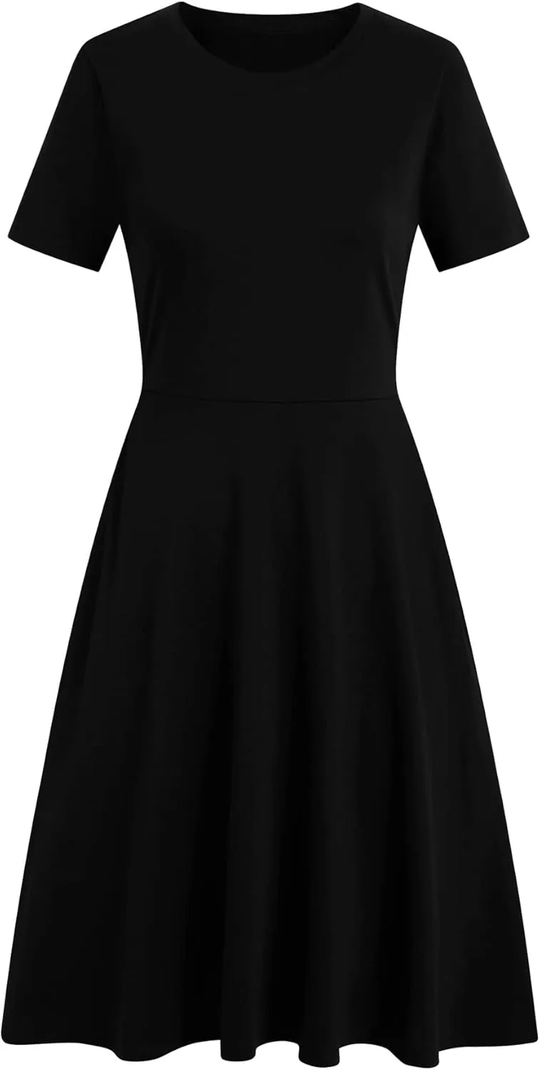 Women's Elegant Vintage 50s Office Casual Floral Print Work Party A-Line Swing Dress with Pockets 162