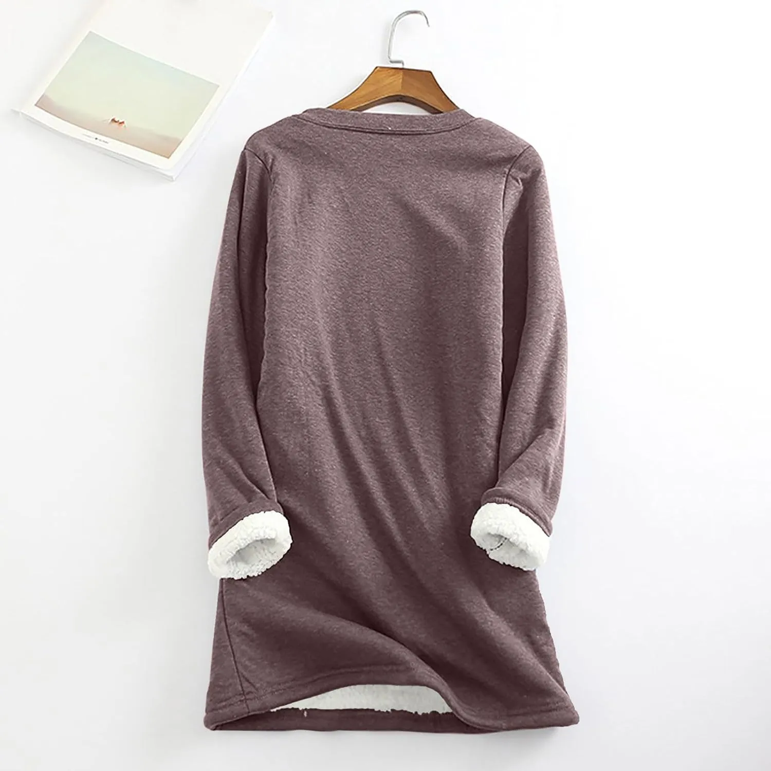 Womens Fall Winter Shirts 2023 Long Sleeve Crewneck Solid Sweatshirt Pullover Thickened and Lamb Wool Warm Clothes