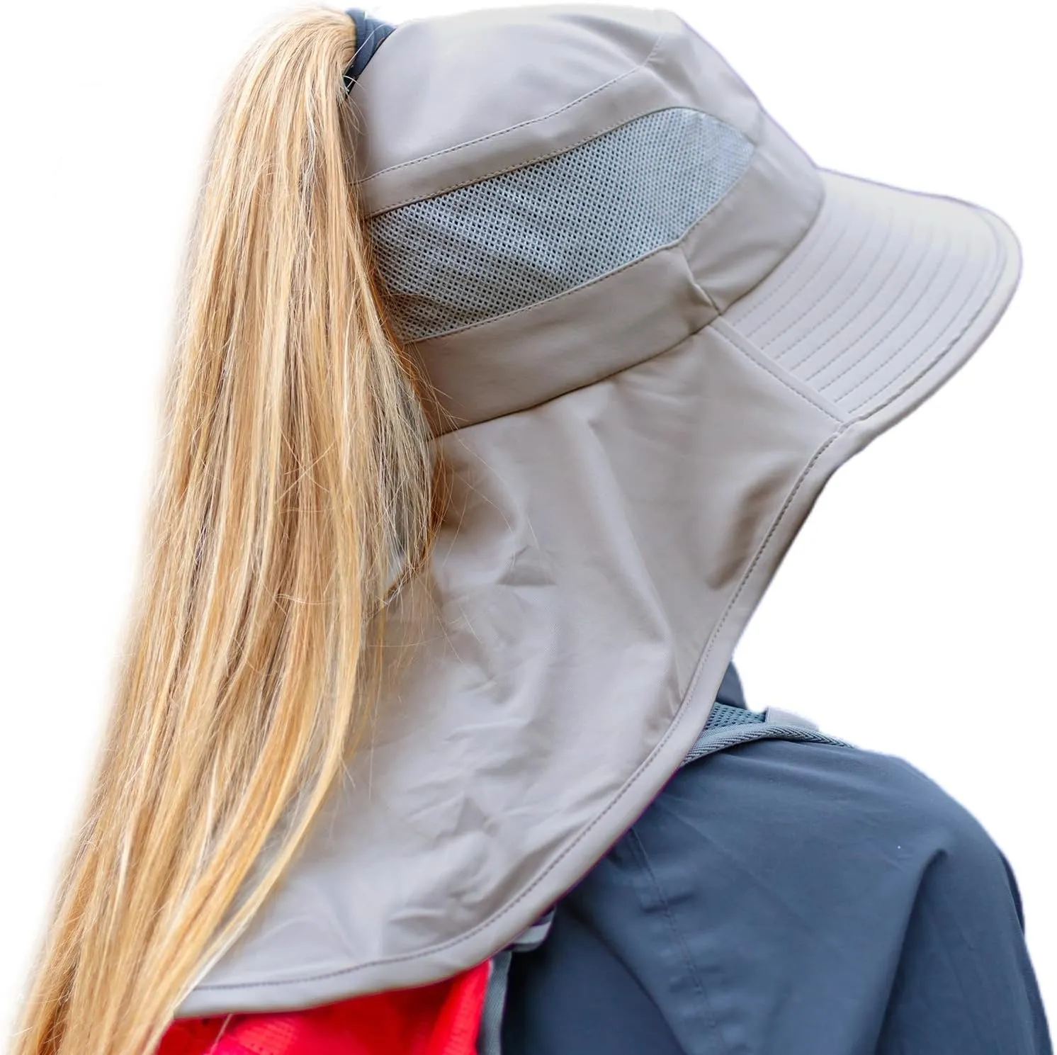Women's Flap Ponytail UV 50 Packable Mesh Sun Fishing Beach Hiking Oversized XL XXL Hat