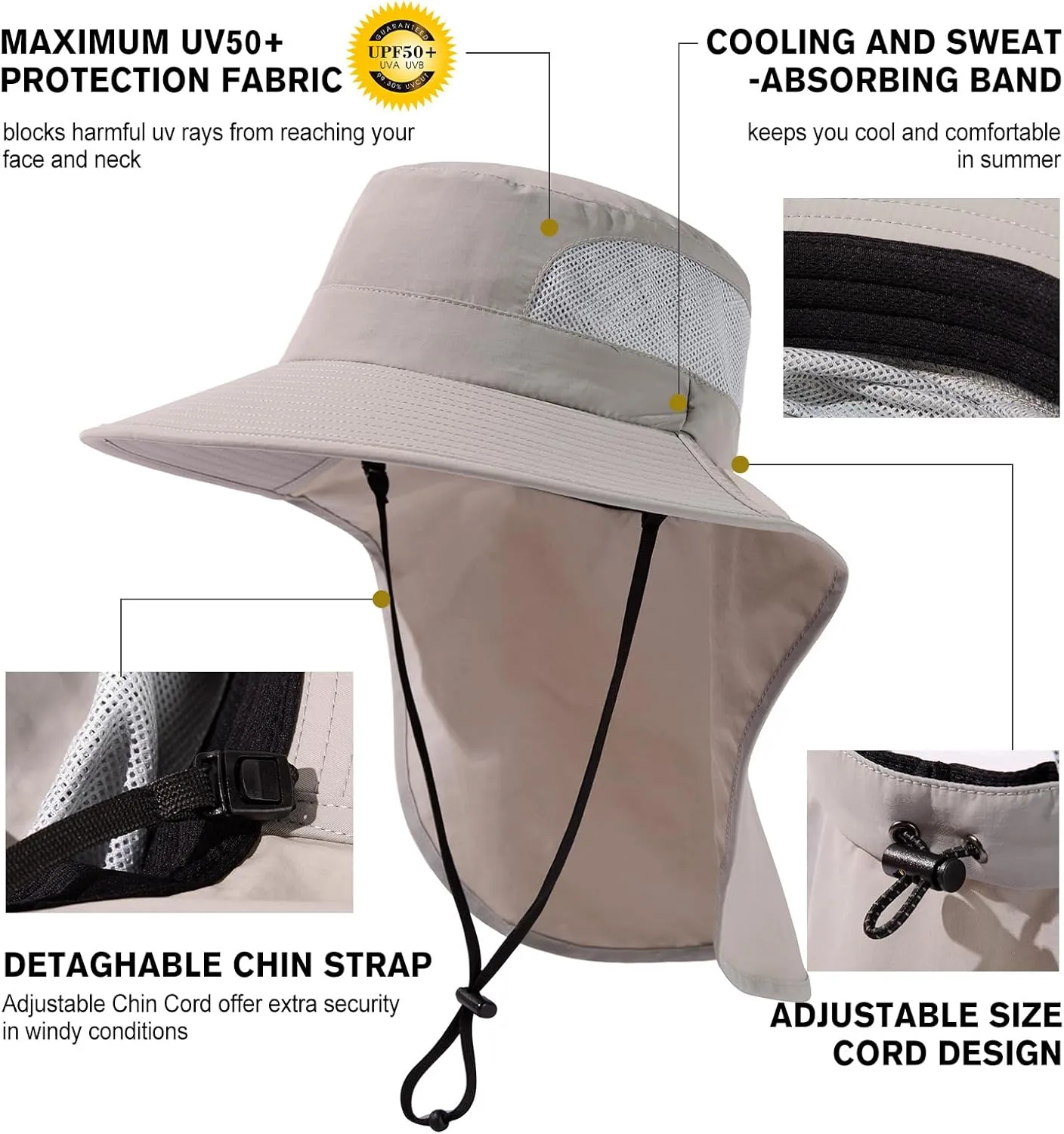 Women's Flap Ponytail UV 50 Packable Mesh Sun Fishing Beach Hiking Oversized XL XXL Hat