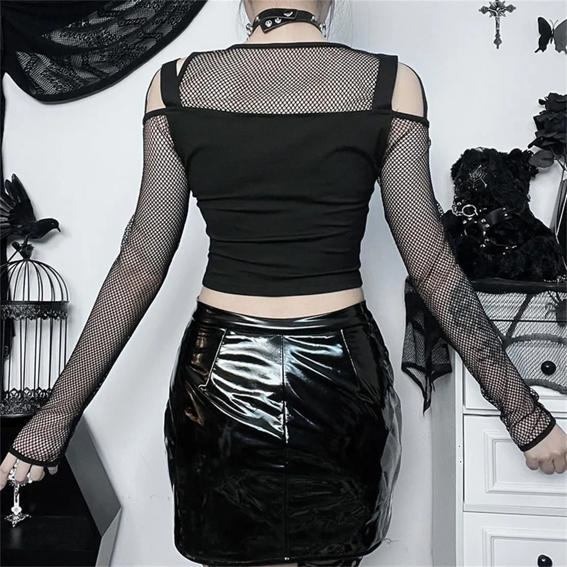 Women's Gothic T-Shirt Goth Crop Top Y2k Streetwear Long Sleeve Tops Rave Shirts