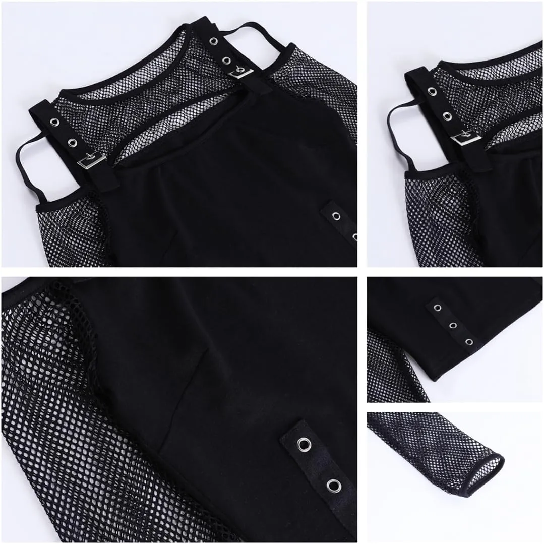Women's Gothic T-Shirt Goth Crop Top Y2k Streetwear Long Sleeve Tops Rave Shirts