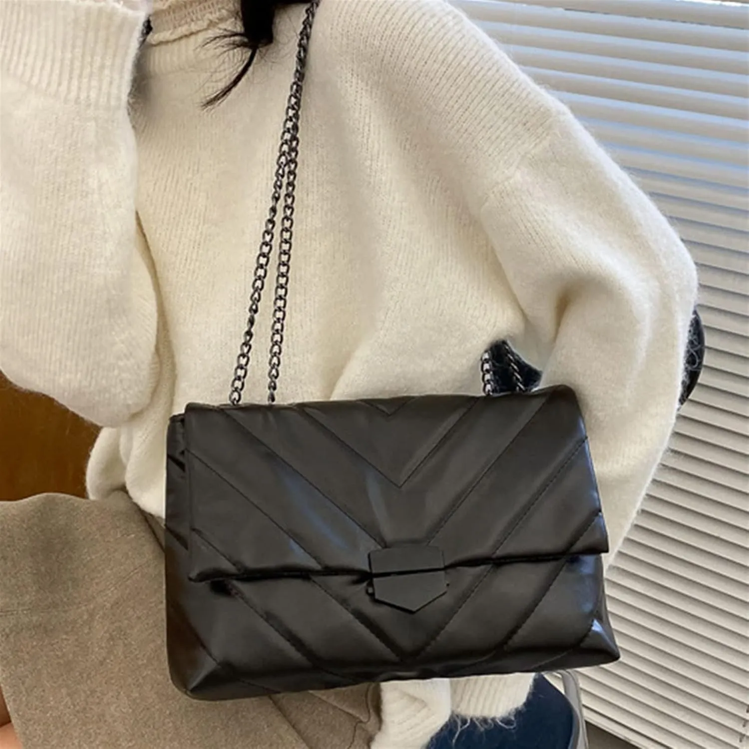 Women's Handbags Women's Handbag Leather R Bag Wallet and Handbag Postman Bag Wallet Chain Shoulder Bag (Color : Khaki)