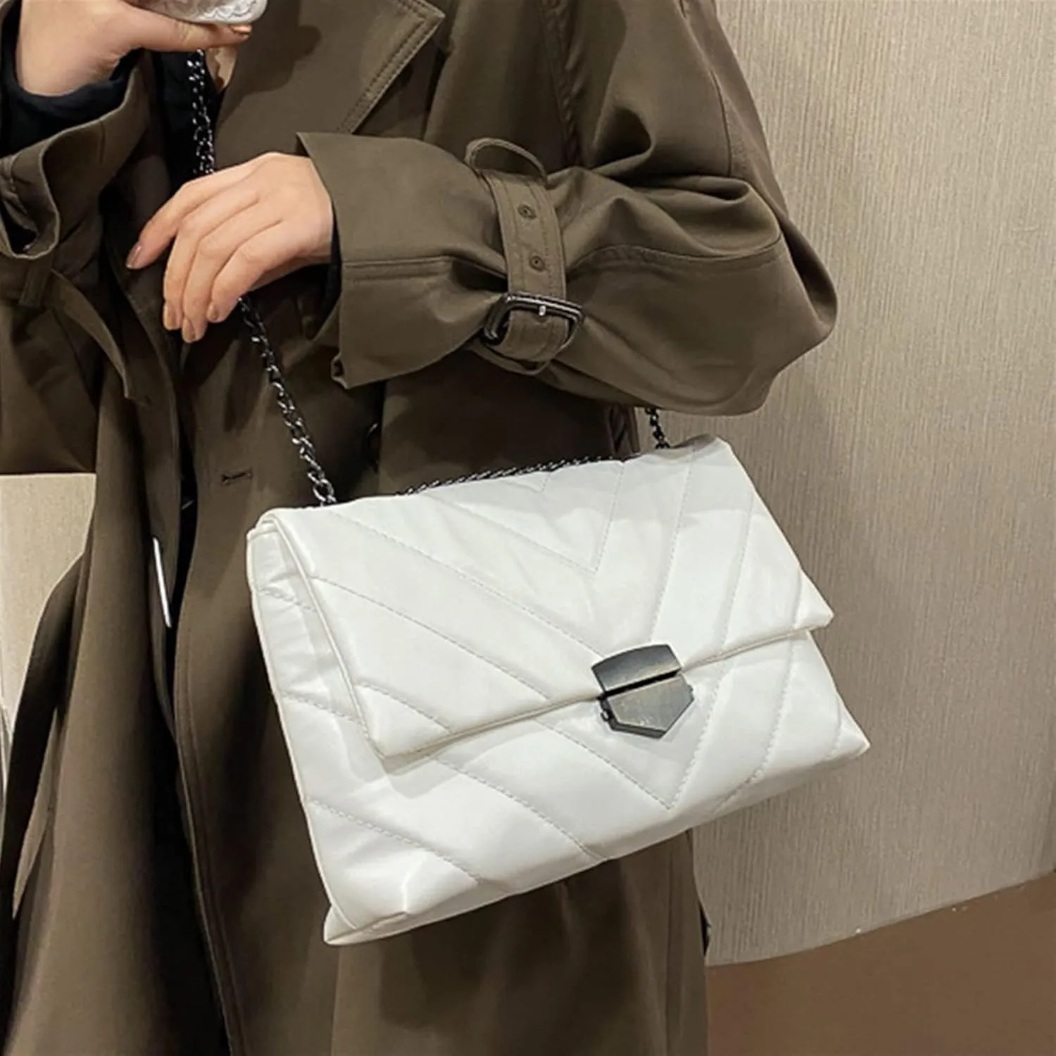 Women's Handbags Women's Handbag Leather R Bag Wallet and Handbag Postman Bag Wallet Chain Shoulder Bag (Color : Khaki)